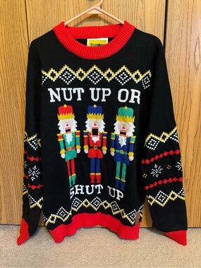 Tipsy Elves Nut Up or Shut Up Christmas Sweater Large NWT Ugly Christmas